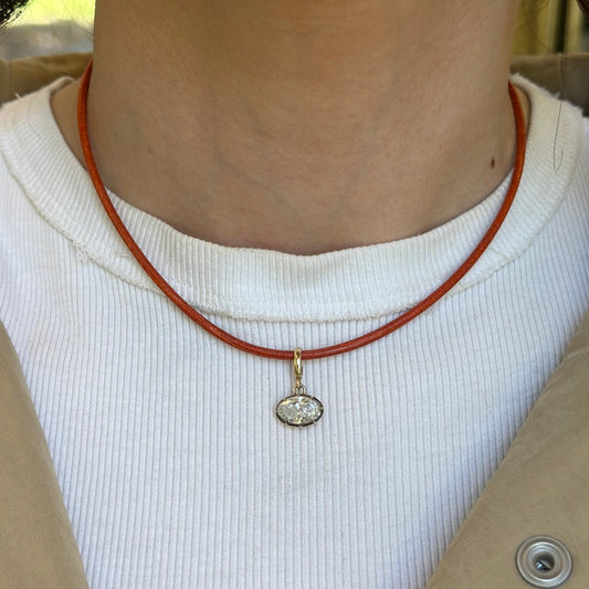 14KT Yellow Gold 2mm Orange Leather Cord Necklace - LSJ