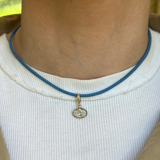 14KT Yellow Gold 2mm Light Blue Leather Cord Necklace - LSJ