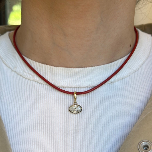 14KT Yellow Gold 2mm Red Leather Cord Necklace - LSJ