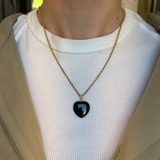 14KT Yellow Gold Black Onyx Heart Pendant - LSJ