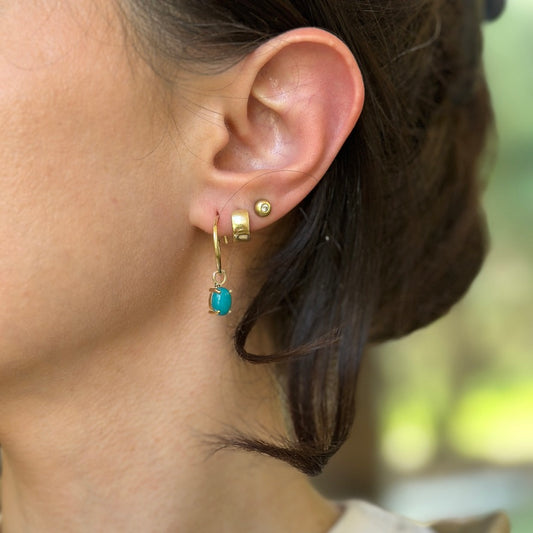 14KT Yellow Gold Cabochon Oval Turquoise Earring Charms - LSJ