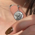 14KT White Gold Polished Satin Baby Angel Raphael Round Medal Pendant Charm 15mm