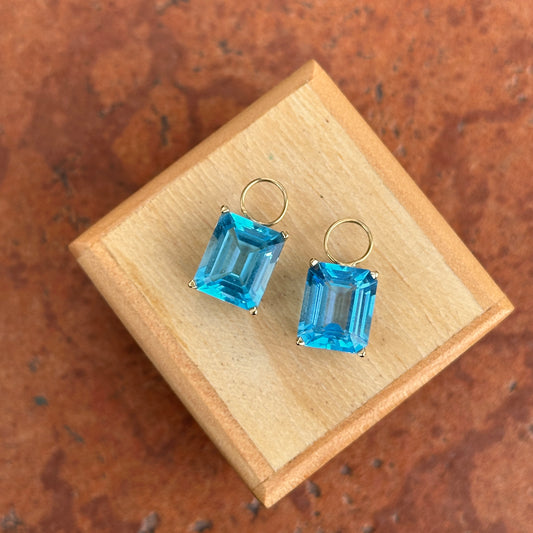 14KT Yellow Gold Swiss Blue Topaz Emerald-Cut Earring Charms