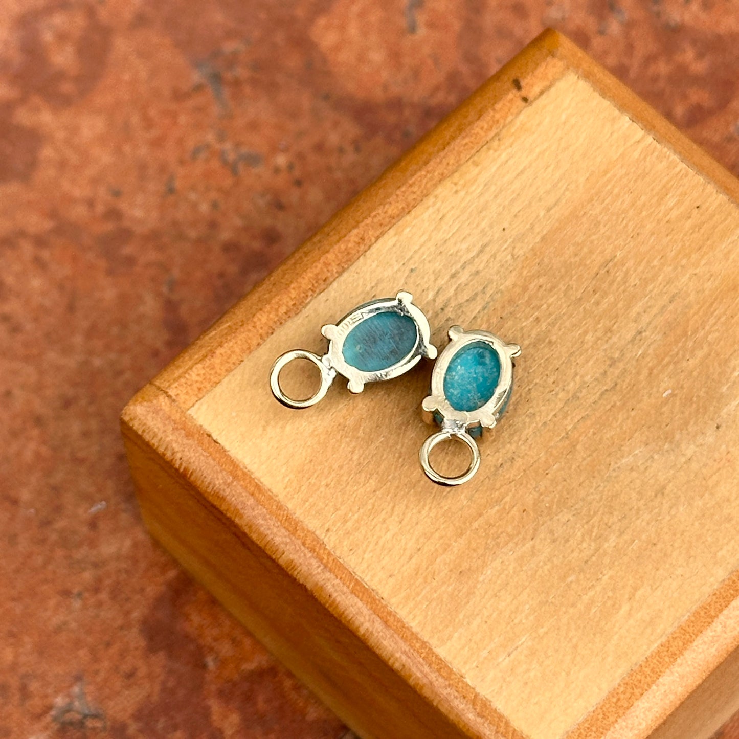 14KT Yellow Gold Cabochon Oval Turquoise Earring Charms - LSJ