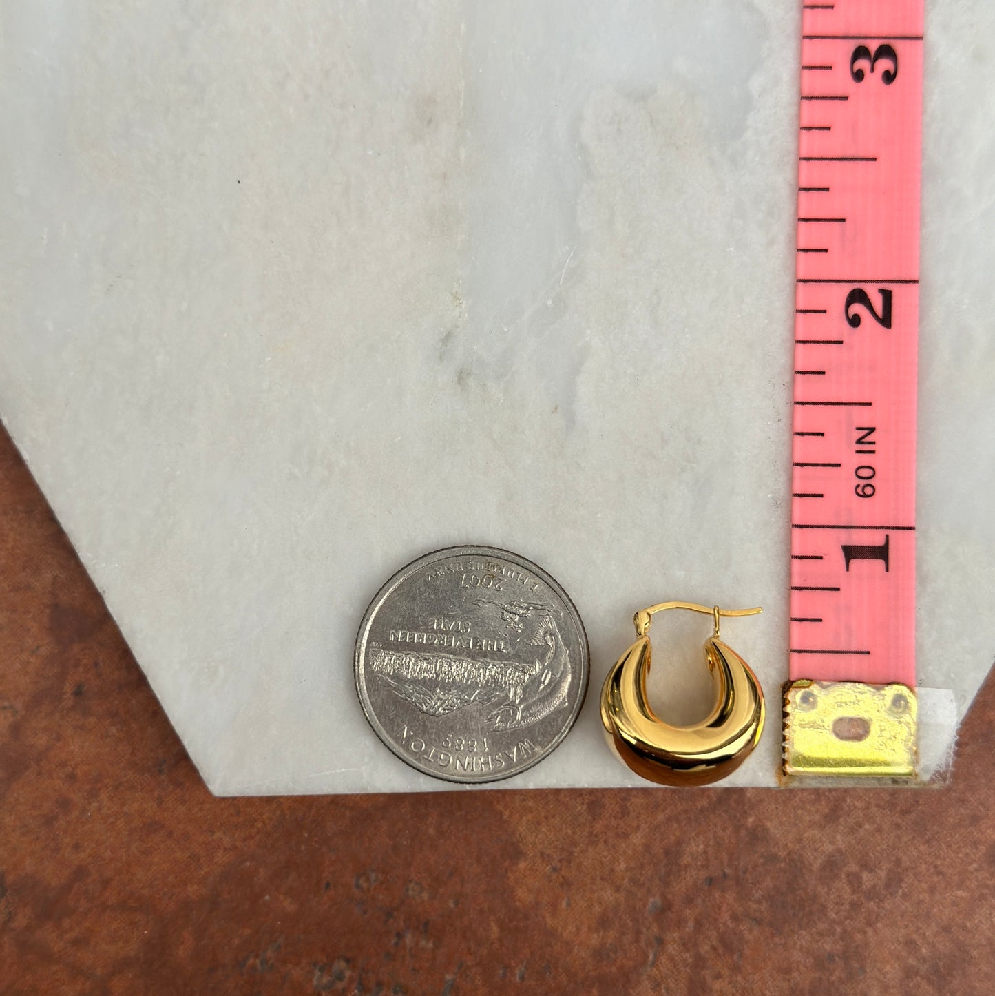 14KT Yellow Gold Puffed Tapered Huggie Hoop Earrings