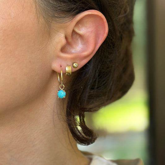 14KT Yellow Gold Cabochon Round Turquoise Earring Charms - LSJ