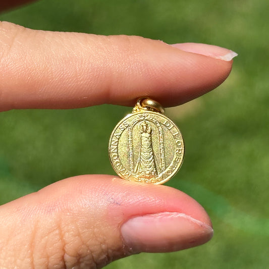 14KT Yellow Gold Madonna di Loreto Medal Matte Medal Pendant 14mm