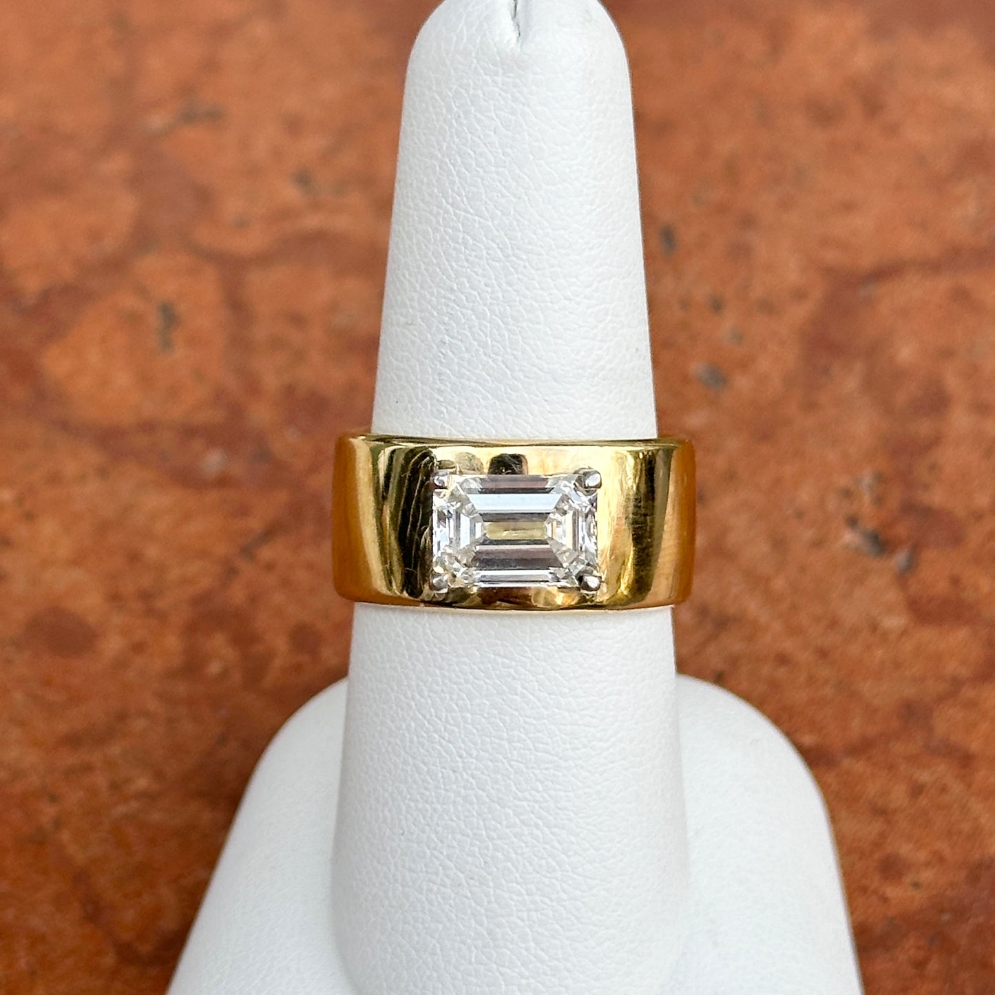 18KT Yellow Gold Wide Band 2.12 CT Emerald-Cut Diamond Ring - LSJ