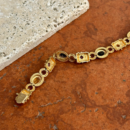 Estate 14KT Yellow Gold Byzantine Multi Gemstone Link Bracelet