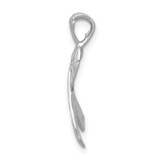 14KT White Gold Diamond-Cut Cancer Awareness Ribbon Pendant Charm - LSJ