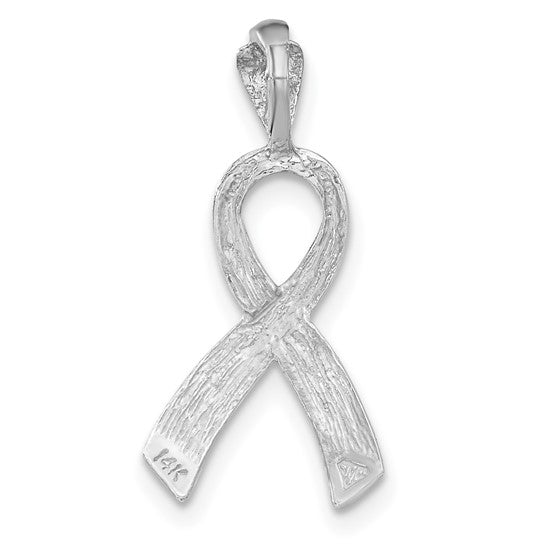 14KT White Gold Diamond-Cut Cancer Awareness Ribbon Pendant Charm