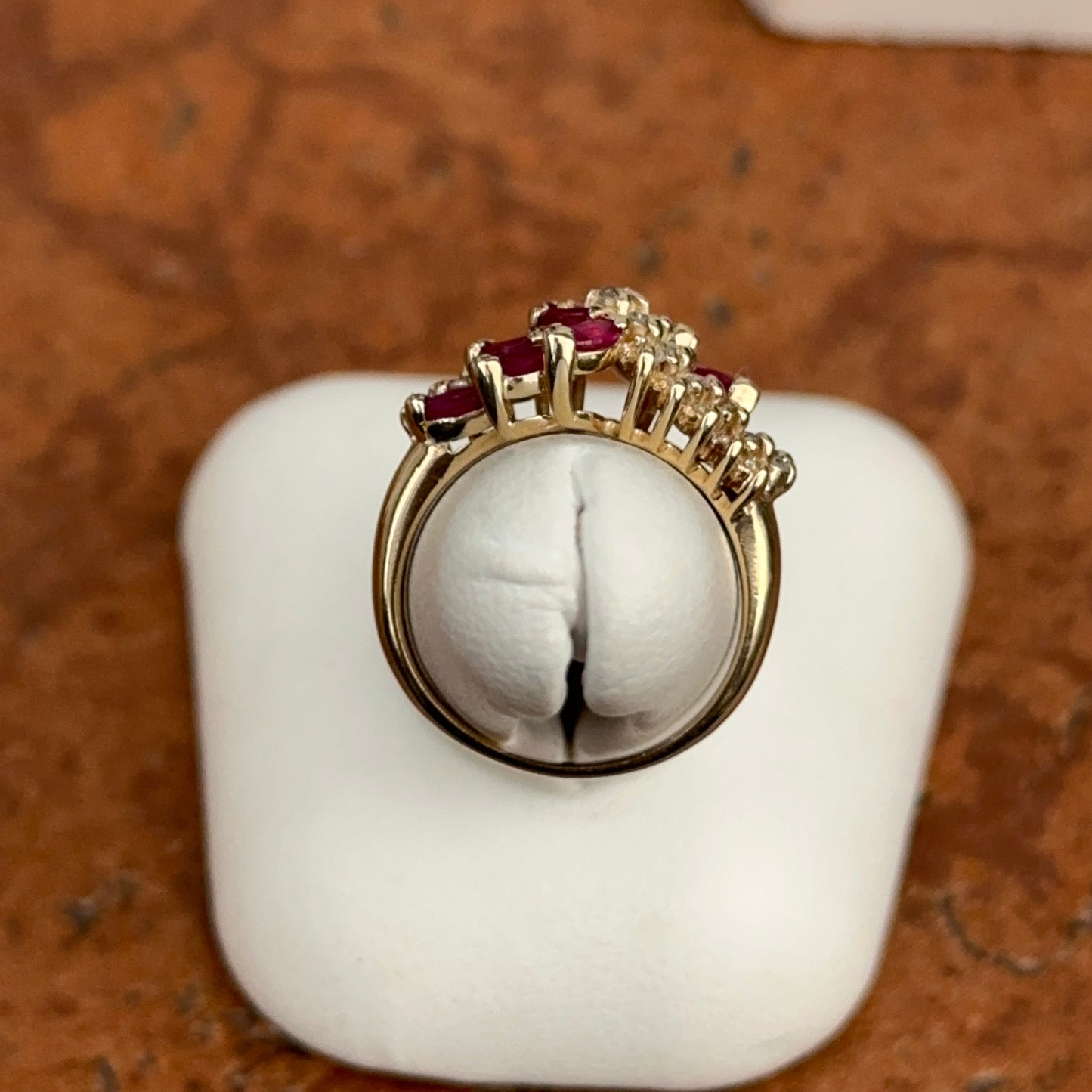 Estate 14KT Yellow Gold Marquise Ruby + Diamond Ring