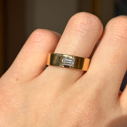 22KT Yellow Gold .42 CT Emerald-Cut Diamond Wide Band Ring