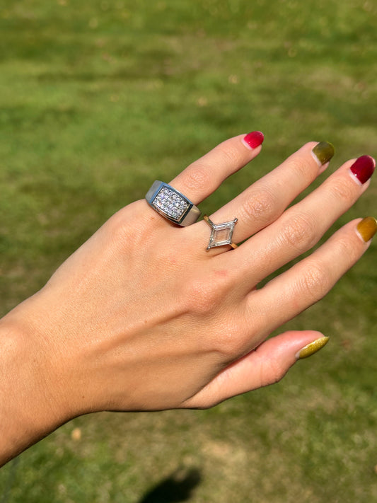 Estate Sterling Silver Diamond Cluster Band Ring Mens 8.75