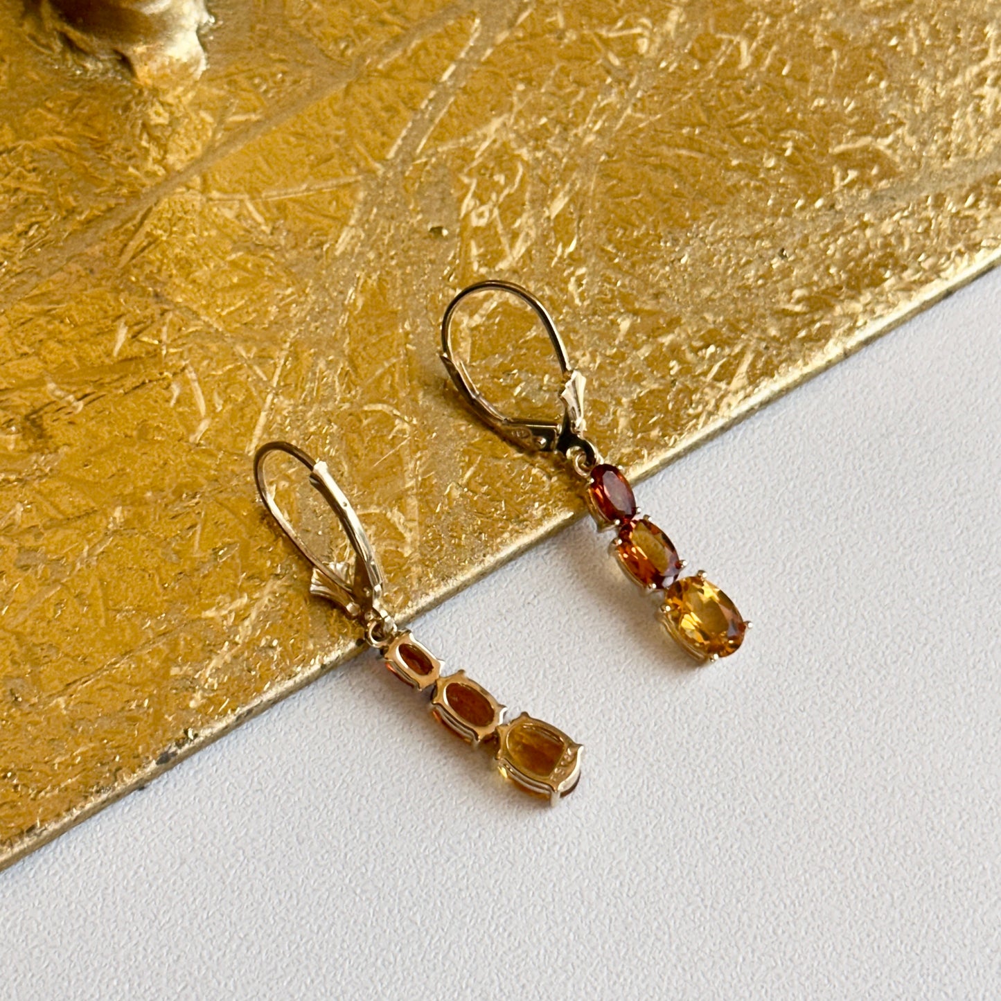 14KT Yellow Gold Citrine Dangle Lever Back Earrings