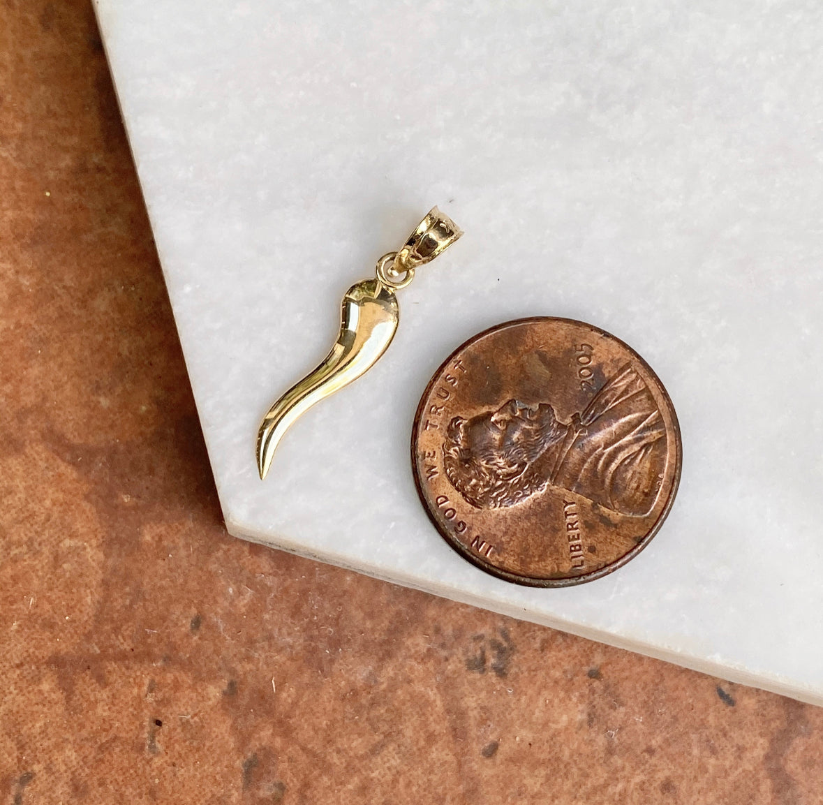 14KT Yellow Gold Small "Cornicello" Italian Horn Pendant Charm