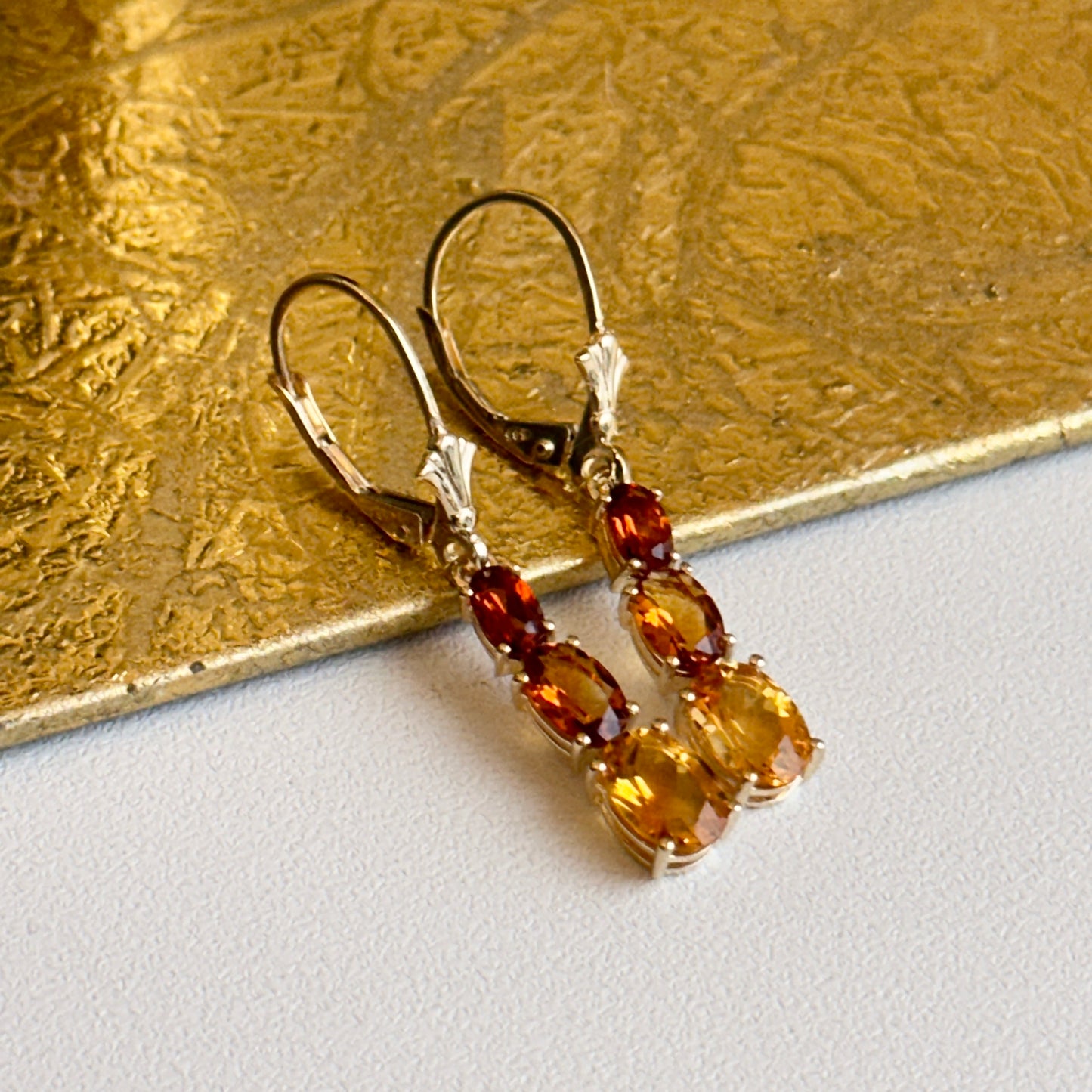 14KT Yellow Gold Citrine Dangle Lever Back Earrings