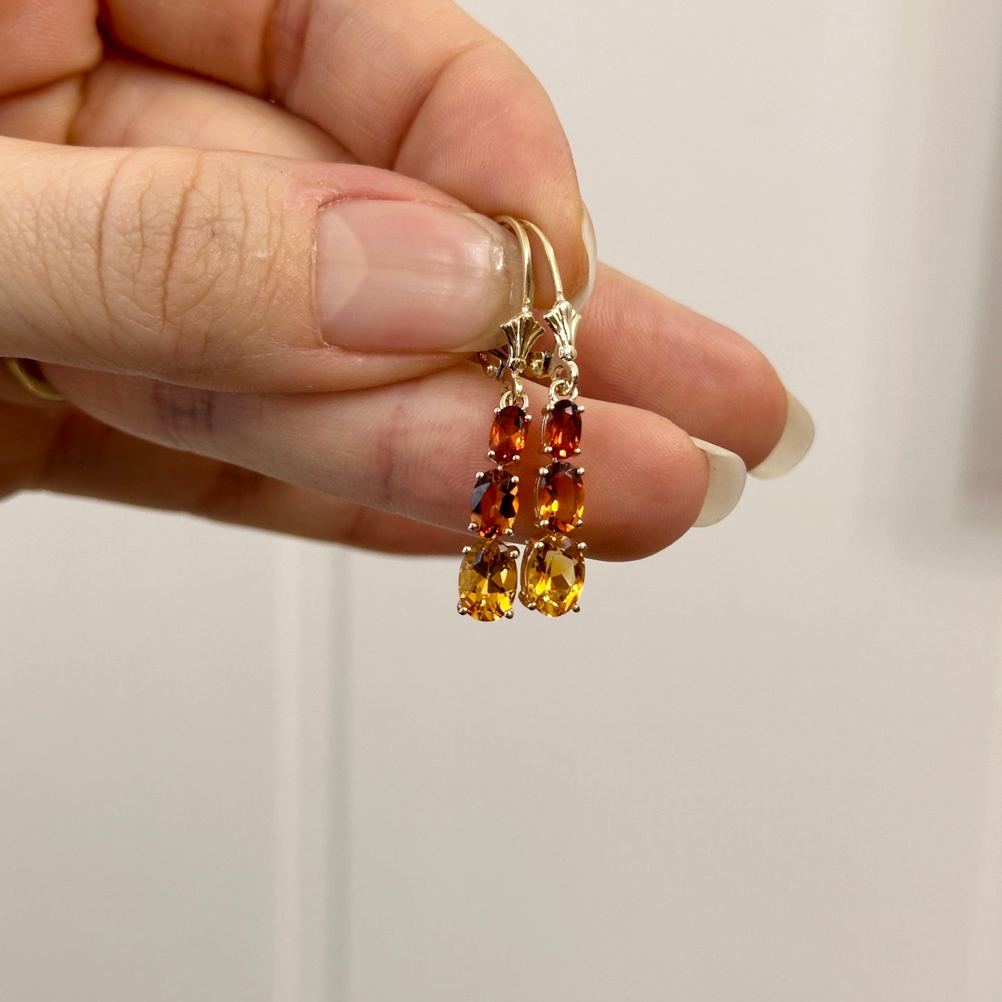 14KT Yellow Gold Citrine Dangle Lever Back Earrings