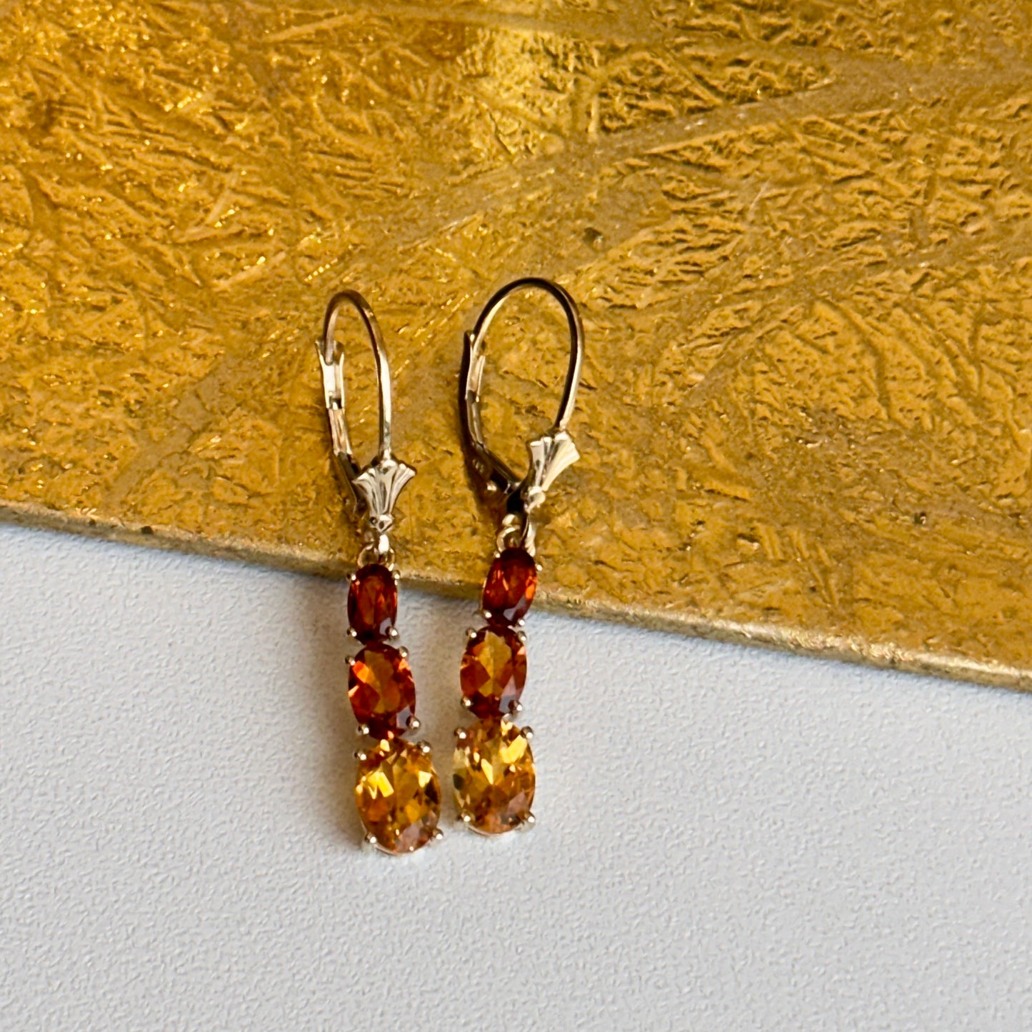 14KT Yellow Gold Citrine Dangle Lever Back Earrings