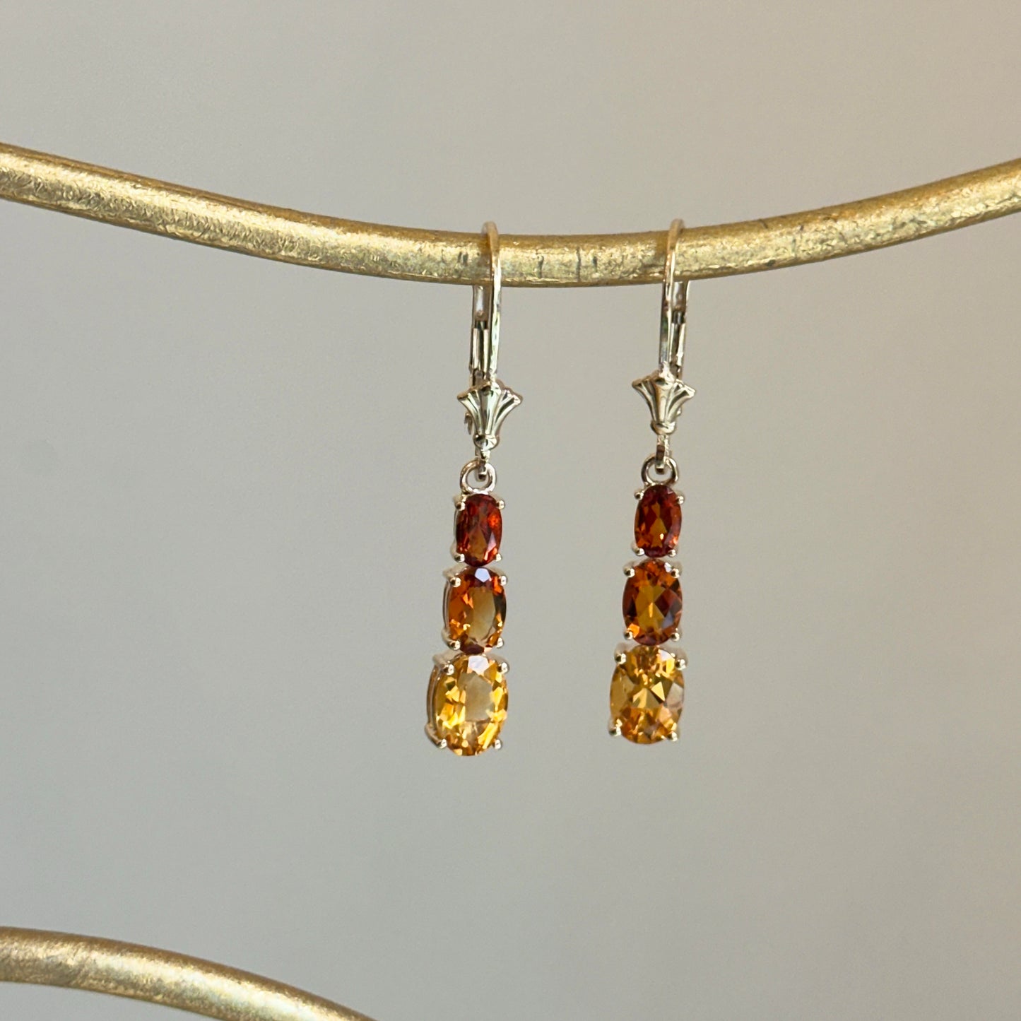 14KT Yellow Gold Citrine Dangle Lever Back Earrings