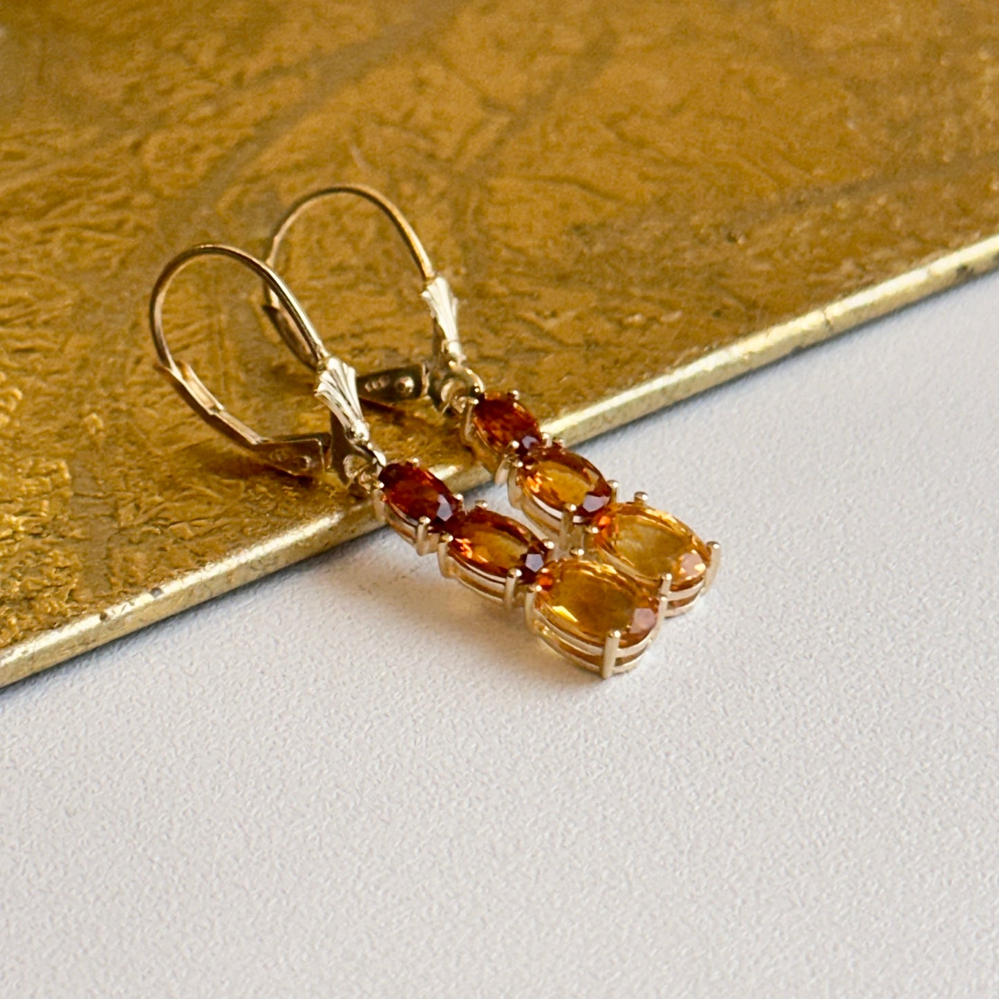 14KT Yellow Gold Citrine Dangle Lever Back Earrings