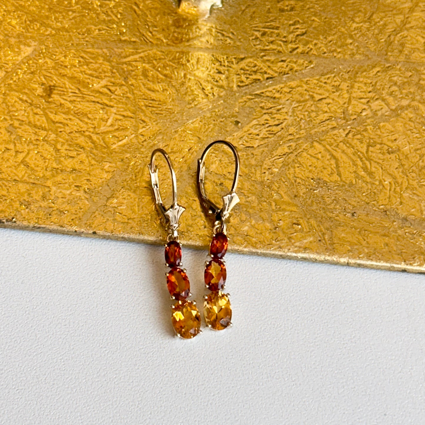 14KT Yellow Gold Citrine Dangle Lever Back Earrings