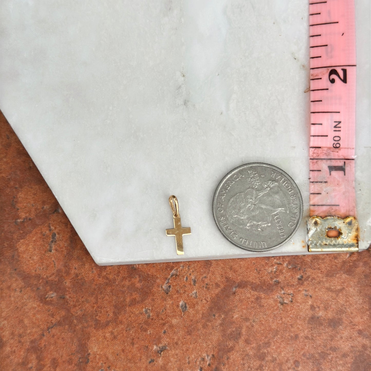 14KT Yellow Gold Flat Mini Cross Pendant Charm 12mm