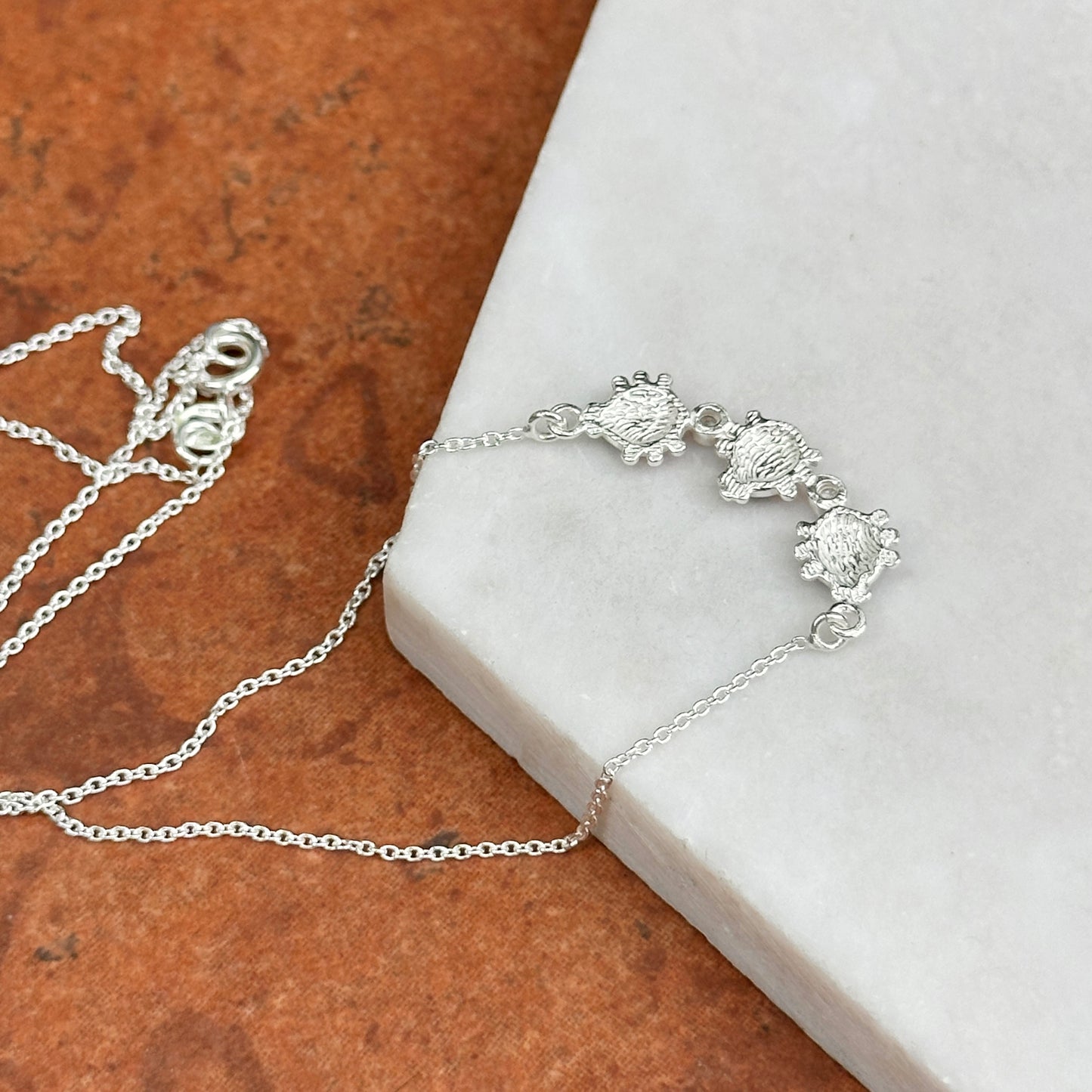 Sterling Silver Red, Orange, Purple Mini Enamel Ladybugs + CZ Necklace 14''