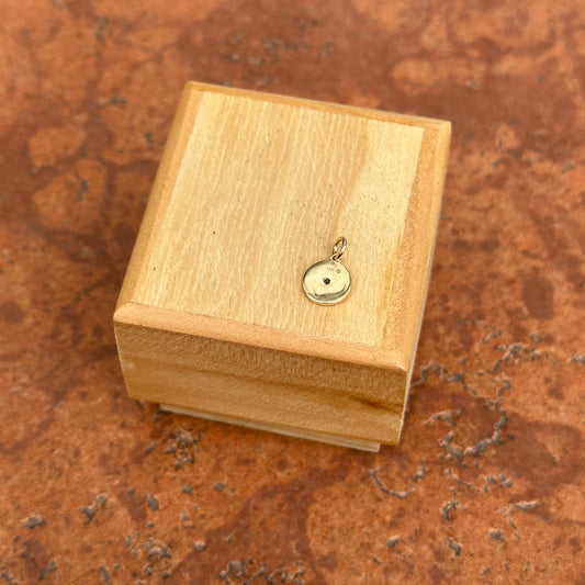 14KT Yellow Gold Mini Blue Topaz Disc Pendant Charm