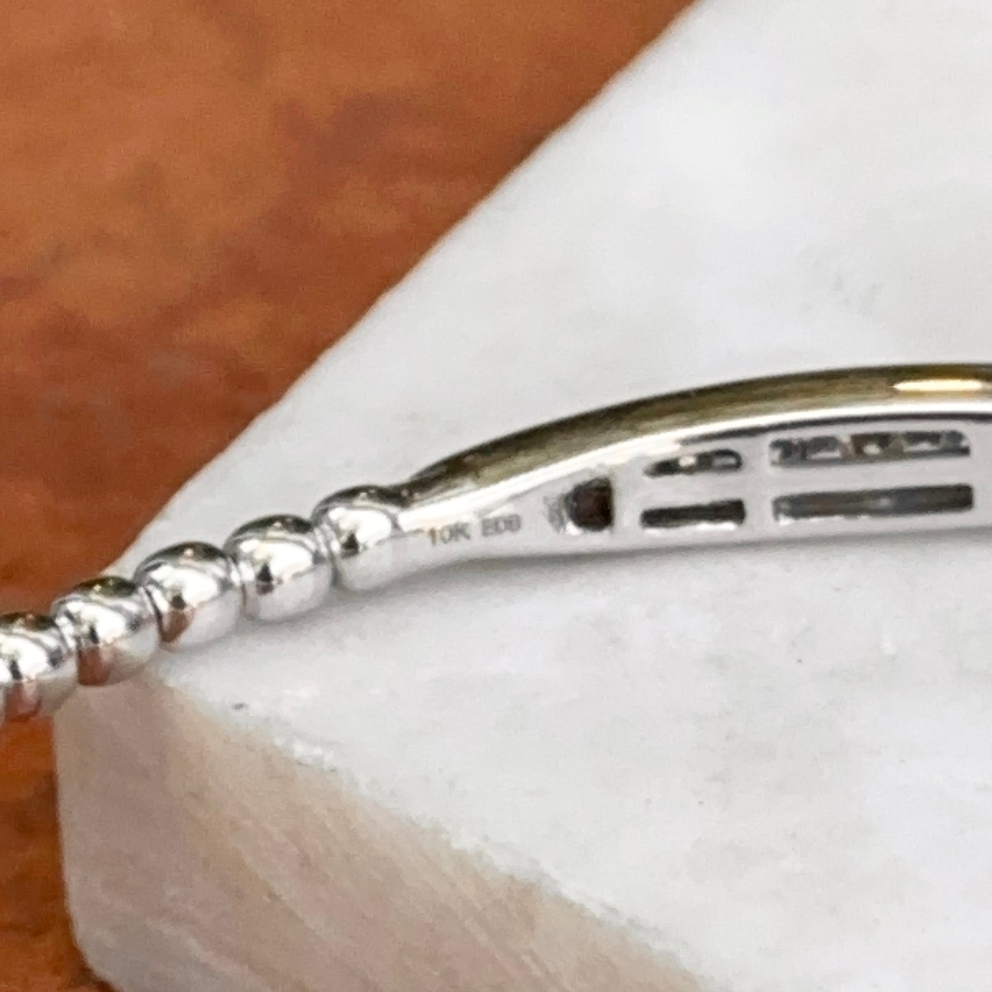 10KT White Gold Diamond Open Cuff Beaded Bracelet