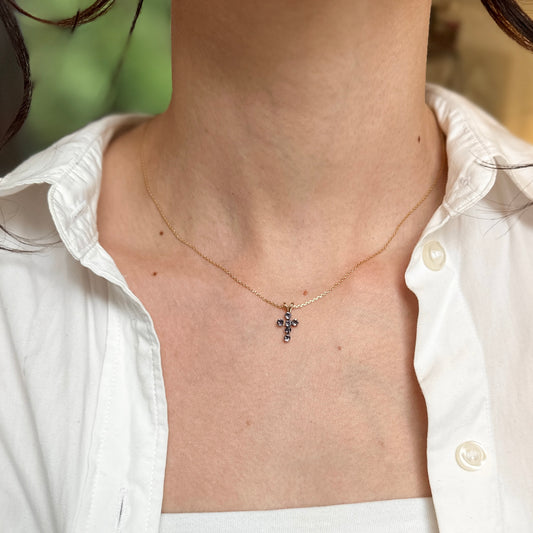 10KT Yellow Gold Iolite Small Cross Pendant Charm