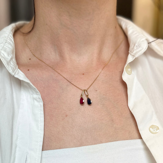 14KT Yellow Gold Lab Created Ruby Teardrop Bezel-Set Pendant Charm