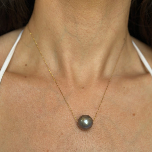 Estate 18KT Yellow Gold 15mm Tahitian Pearl Chain Necklace