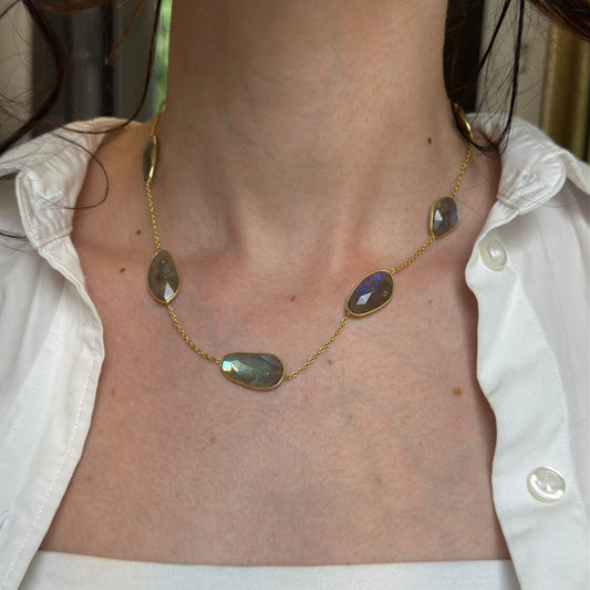 Sterling Silver Yellow Gold Plated Opal Station Necklace 18''