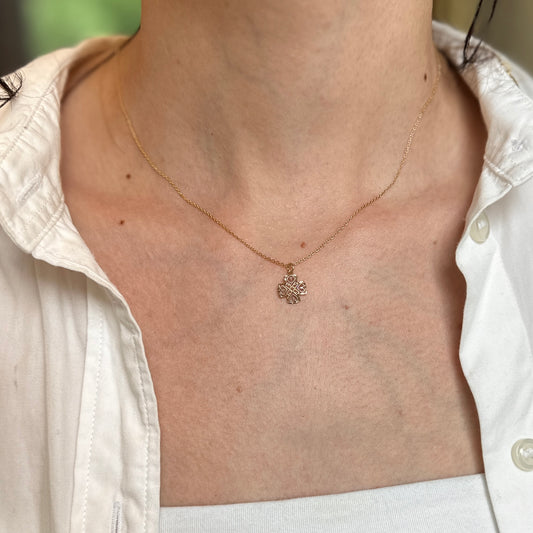 10KT Yellow + White Gold Cut-Out Hearts Design Small Cross Pendant Charm