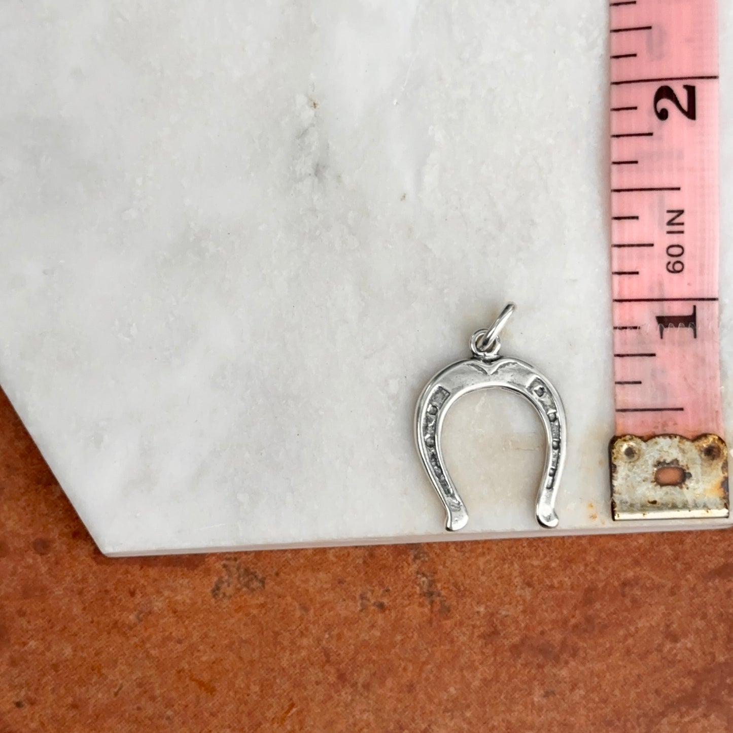 Sterling Silver Textured Antiqued Horseshoe Pendant Charm - LSJ