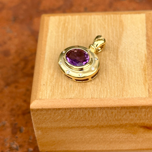 Sold Estate 14KT Yellow Gold Matte Amethyst + Diamond Pendant Enhancer - LSJ