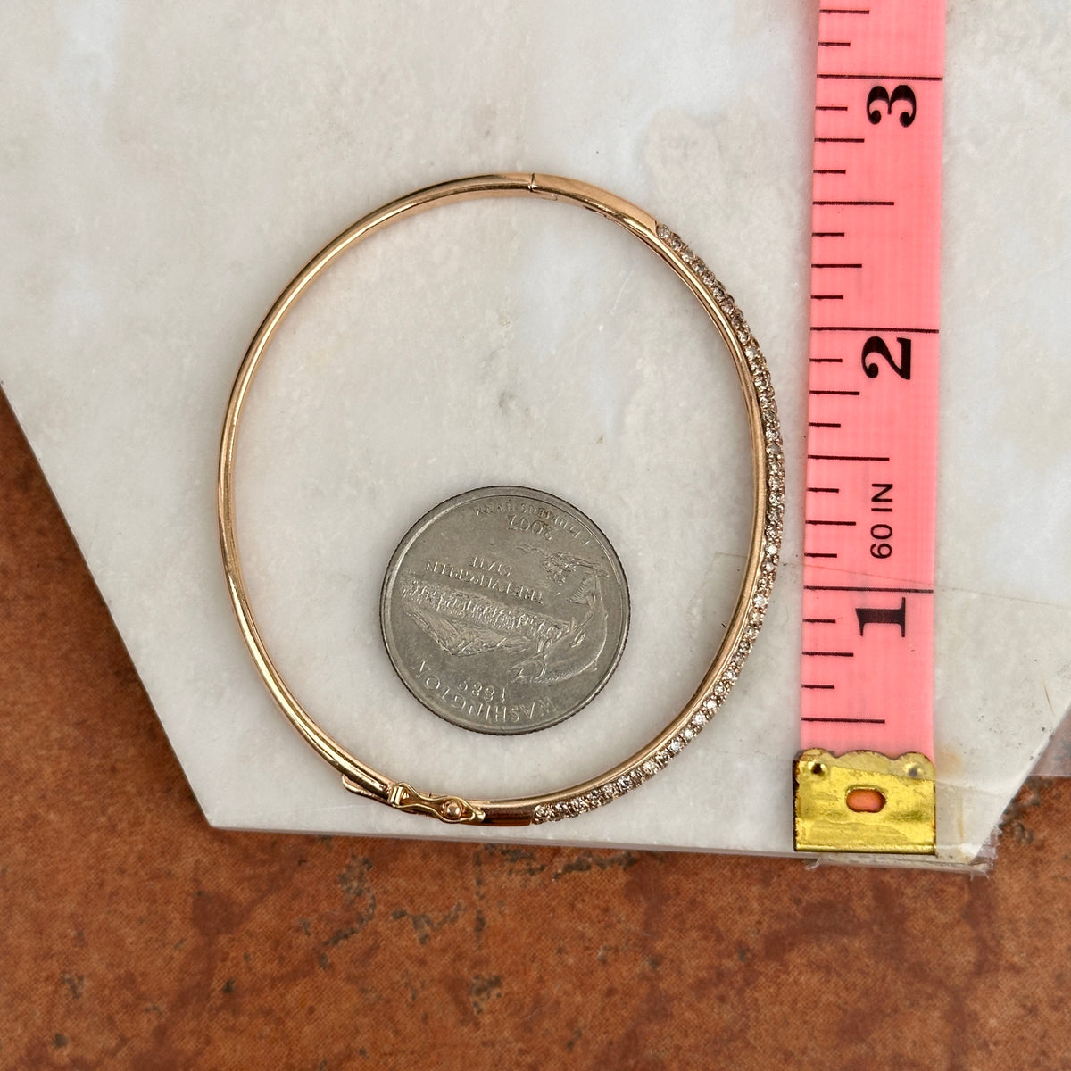 Estate 14KT Rose Gold 1.14 CT Pave Diamond Oval Bangle Bracelet - LSJ