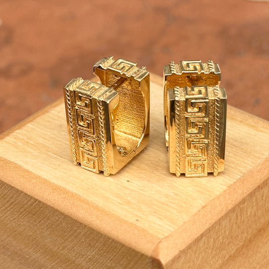 Estate 14KT Yellow Gold Byzantine Greek Key Square Hoop Earrings