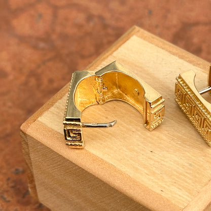 Estate 14KT Yellow Gold Byzantine Greek Key Square Hoop Earrings