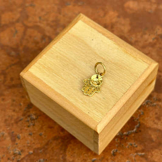 14KT Yellow Gold Pave Diamond + Blue Enamel Eye Hamsa Pendant Charm