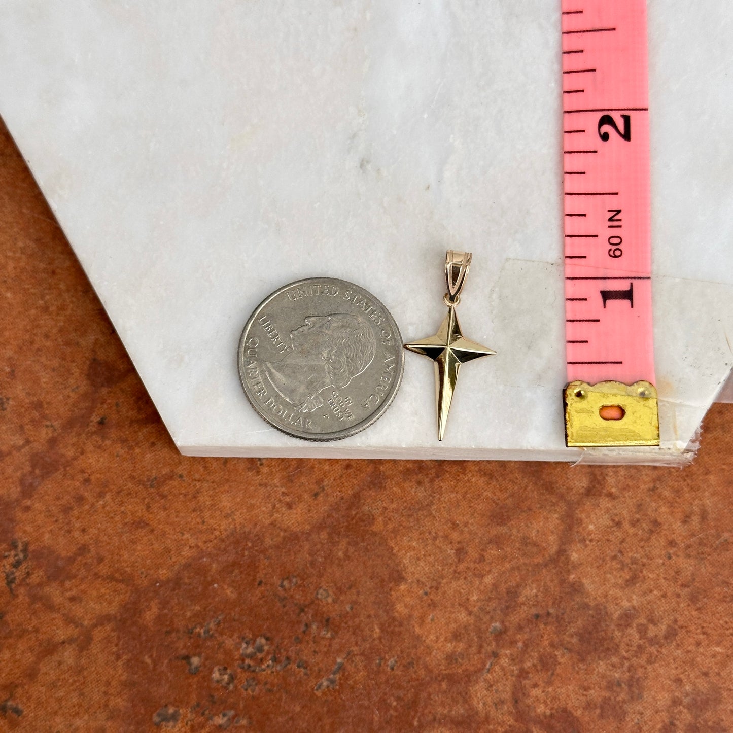 14KT Yellow Gold 2D Triangle Tipped Cross Pendant Charm