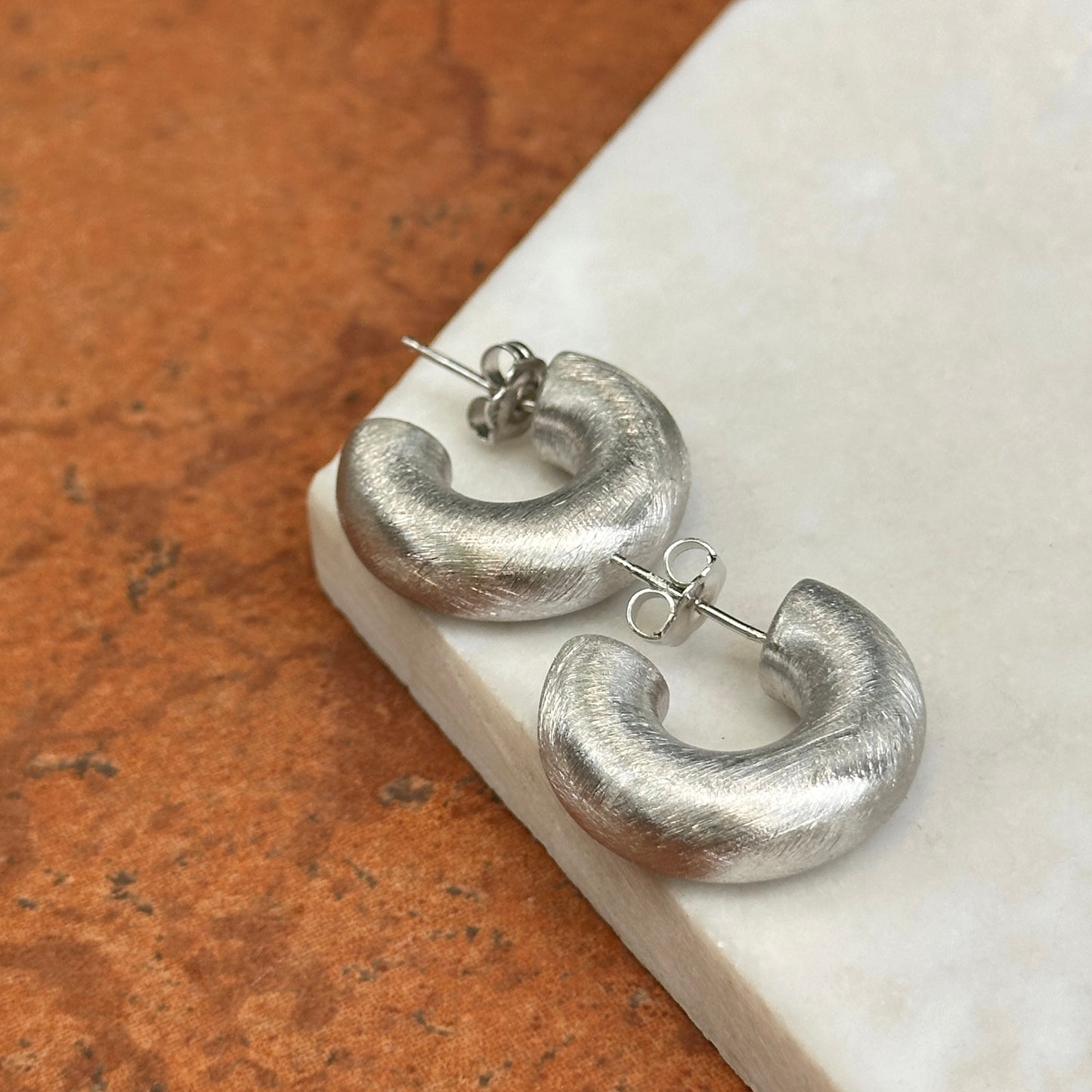 Sterling Silver Brushed Finish C-Hoop Earrings 25mm