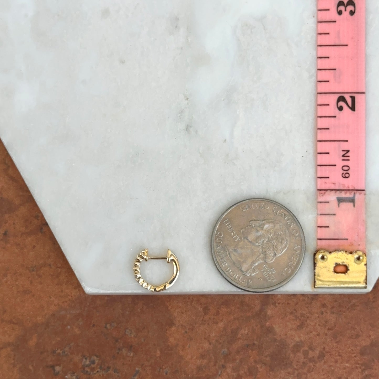 14KT Yellow Gold Pave Diamond Huggie Hoop Earrings 12mm