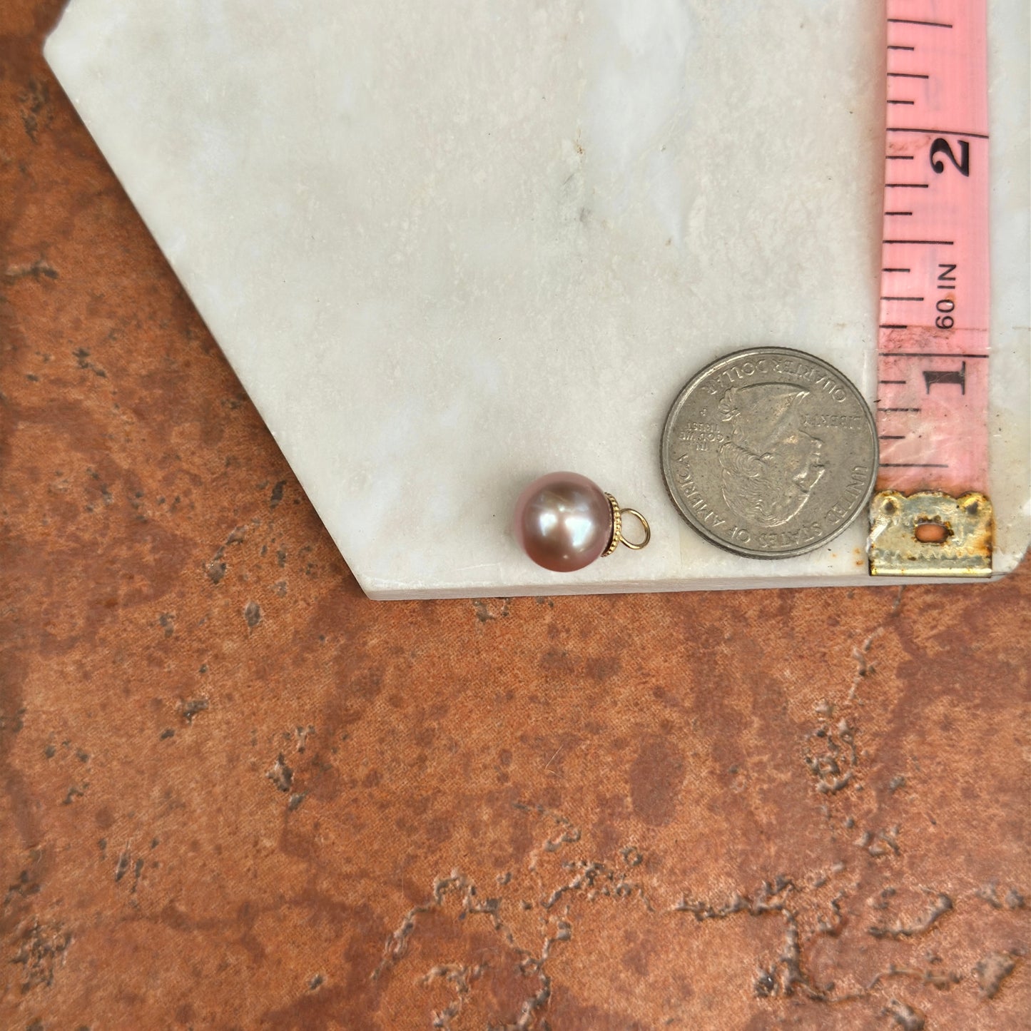 14KT Yellow Gold Round Pink Cultured South Sea Pearl Earring Charms