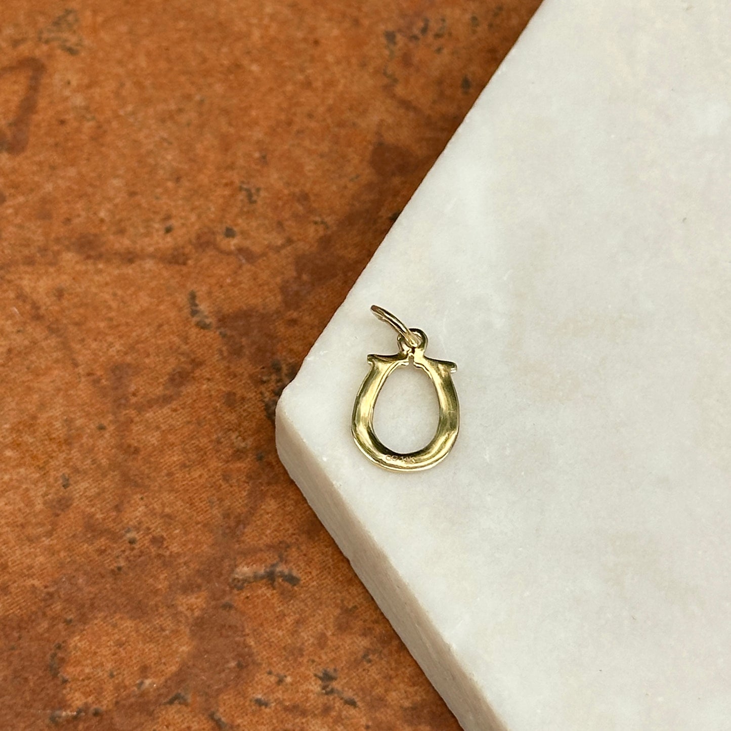 14KT Yellow Gold Textured Horseshoe Pendant Charm - LSJ