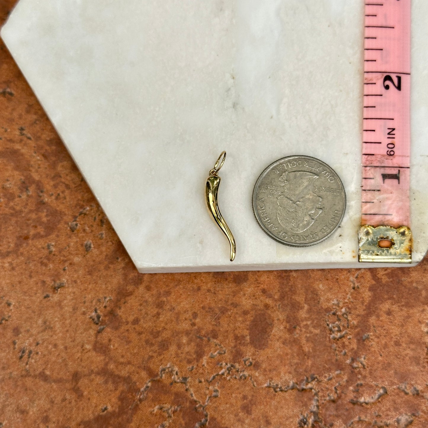 14KT Yellow Gold Solid Italian Horn Corno Pendant