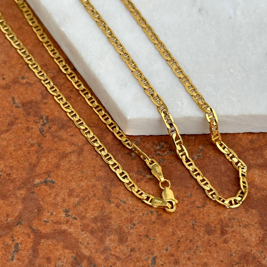 14KT Yellow Gold Solid 3mm Concave Anchor Chain Necklace