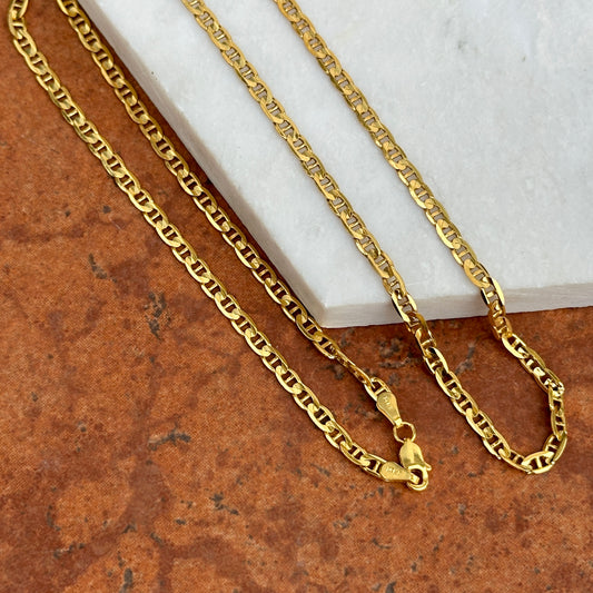 14KT Yellow Gold Solid 3mm Concave Anchor Chain Necklace