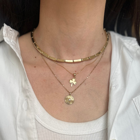 14KT Polished Textured Yellow Gold 3-Leaf Clover Pendant Charm